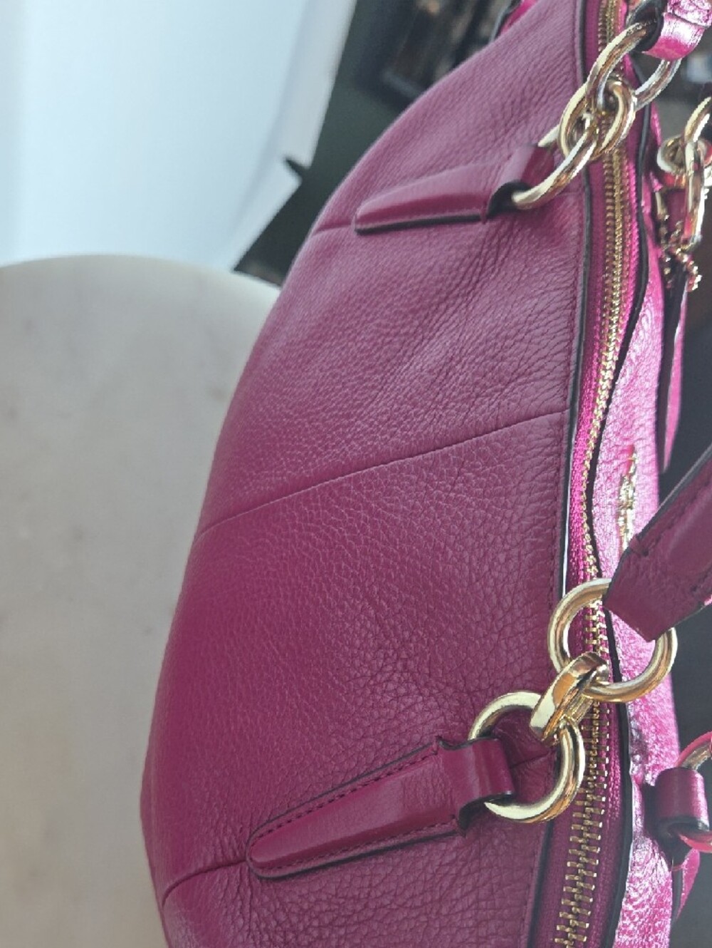 Coach Kelsey Pebbled Leather Satchel - Fuchsia - Picture 7 of 10
